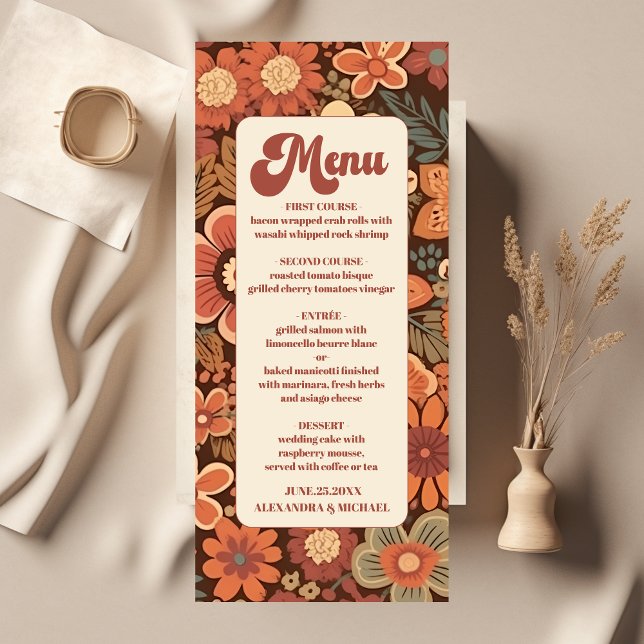 Menu Arch Super rétro les années 70 Mariage floral (Créateur téléchargé)
