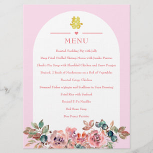 Menu Arche fleurie rose blanc mariage chinois double xi