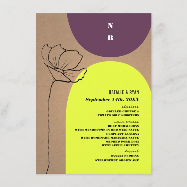Menu Arches florales Neon Plum Monogram Mariage (Devant)