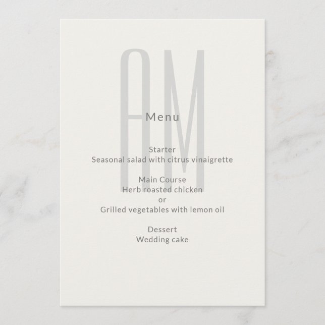 Menu Architectural Monogram Minimal Wedding (Devant)