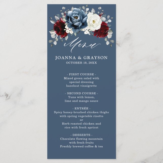 Menu Ardoise Burgundy Blanc Ivory Floral Mariage Me (Devant)