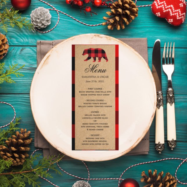 Menu Artisanat Vintage Plaid Buffalo Rouge (Créateur téléchargé)