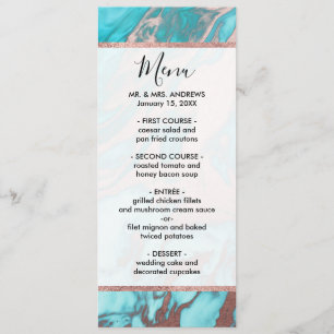 Menu Artsy Chic Rose Gold Aqua Mint Blue Marble Motif