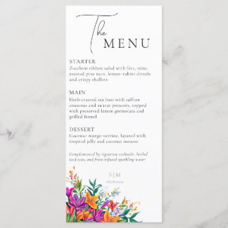 Menu Audacieux Floral Élégant Botanique Rose Mariage Ét