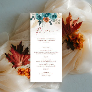 Menu Automne Turquoise Burnt Orange Rose Aquarelle vert