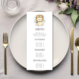 Menu Baby Shower Aquarelle Tribale Lion Bohème