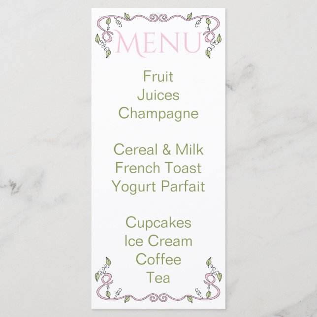 Menu baby shower "Château dans le ciel/rose" (Devant)