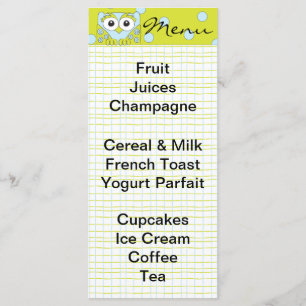 Menu baby shower "Chouette bleue"