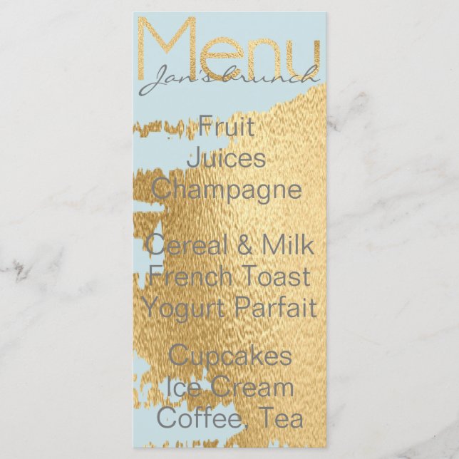 Menu baby shower "Classic Gold/Blue" (Devant)