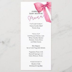Menu Baby shower de fille à la cou rose