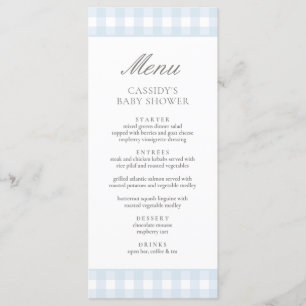 Menu Baby shower de garçon classique En vichy bleu
