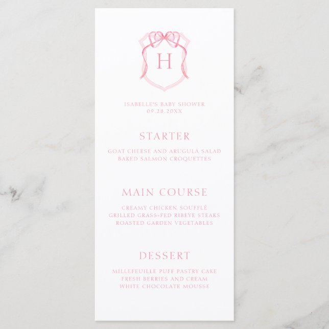 Menu Baby shower de poitrine rose (Devant)
