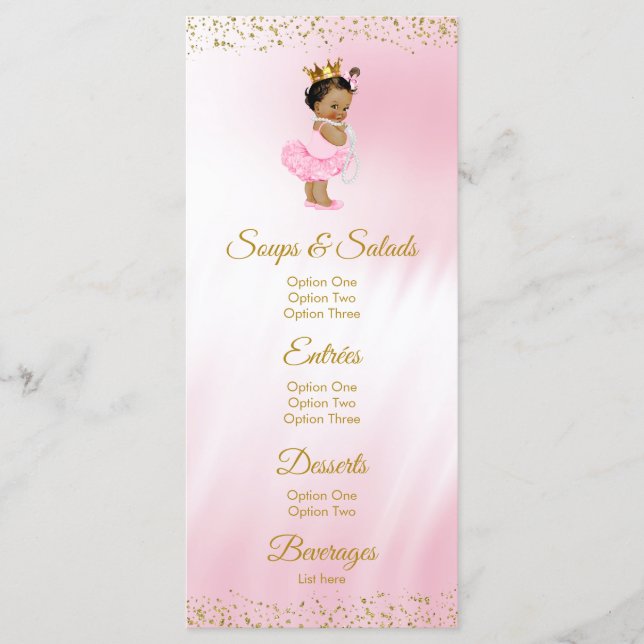 Menu Baby shower de Princess Ethnic Gold Rose (Devant)