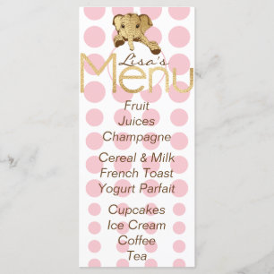 Menu Baby shower Eléphant Or rose