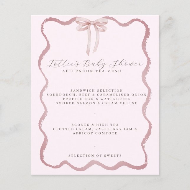 Menu Baby shower Fille de la frontière rose Bow (Devant)