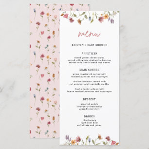 Menu Baby shower fille Fleur sauvage Spring