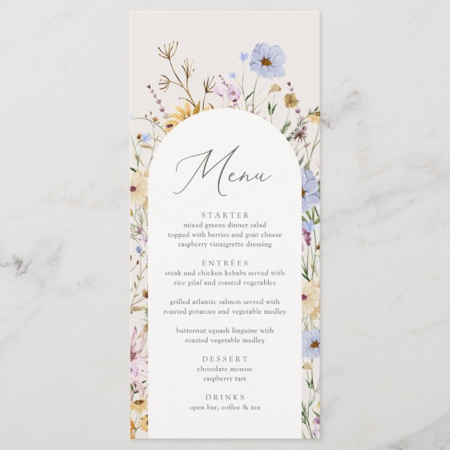 Menu Baby shower Fleur sauvage Boho (Devant)