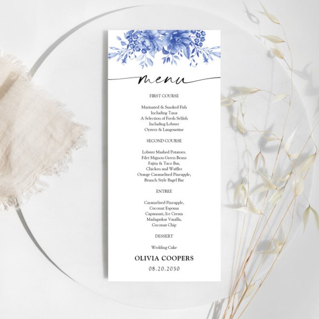 Menu Baby shower Floral Porcelaine Bleue (Créateur téléchargé)