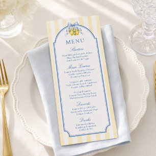Menu Baby Shower Jaune Rayé Citron Amalfi Italien