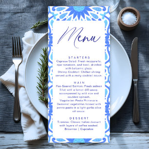 Menu Baby-Shower Minimaliste Carrelage Bleu Italien
