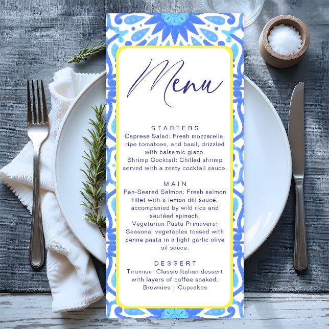 Menu Baby Shower Minimaliste Carrelage Bleu Italien Jau (Créateur téléchargé)