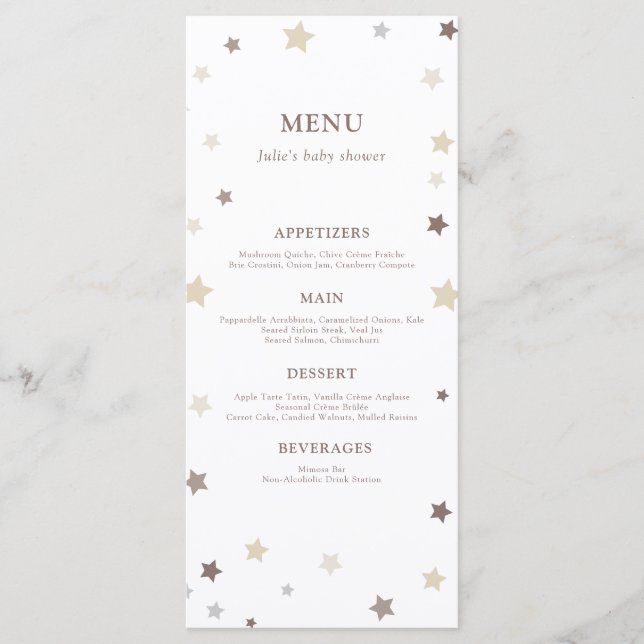 Menu Baby shower neutre pour le genre Little Star (Devant)