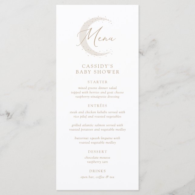Menu Baby shower Neutre sur la Lune (Devant)