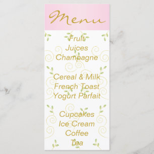 Menu baby shower "Oiseaux roses d'or"