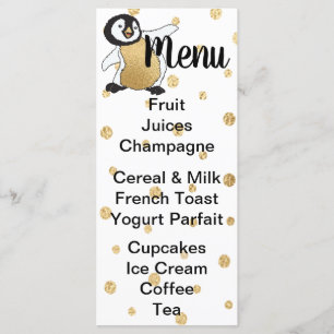Menu baby shower "Pingouin pour bébé doré"