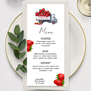 Menu Baby shower rustique aux fraises d'aquarelle