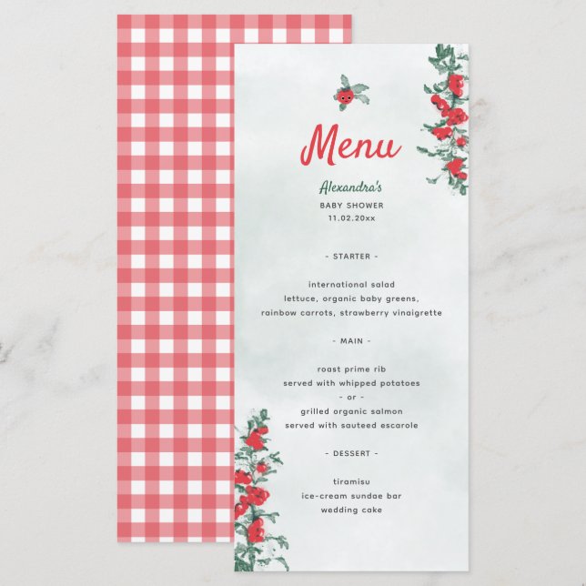 Menu Baby shower rustique d'aquarelle petite tomate (Devant / Derrière)