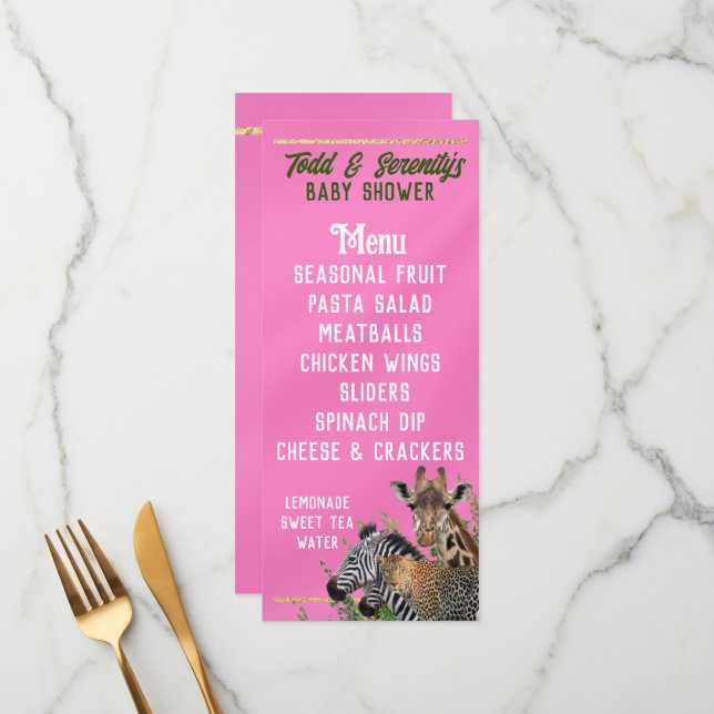 Menu Baby shower Safari (Devant/Arrière en situation)