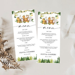 Menu Baby shower Safari Animaux