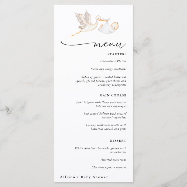 Menu Baby shower Stork (Devant)