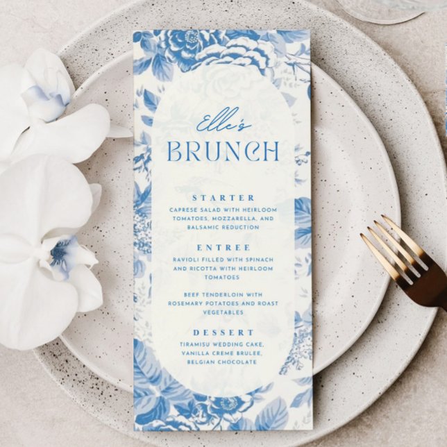 Menu Balise Merci cadeau Fête des mariées Floral bleu (Créateur téléchargé)