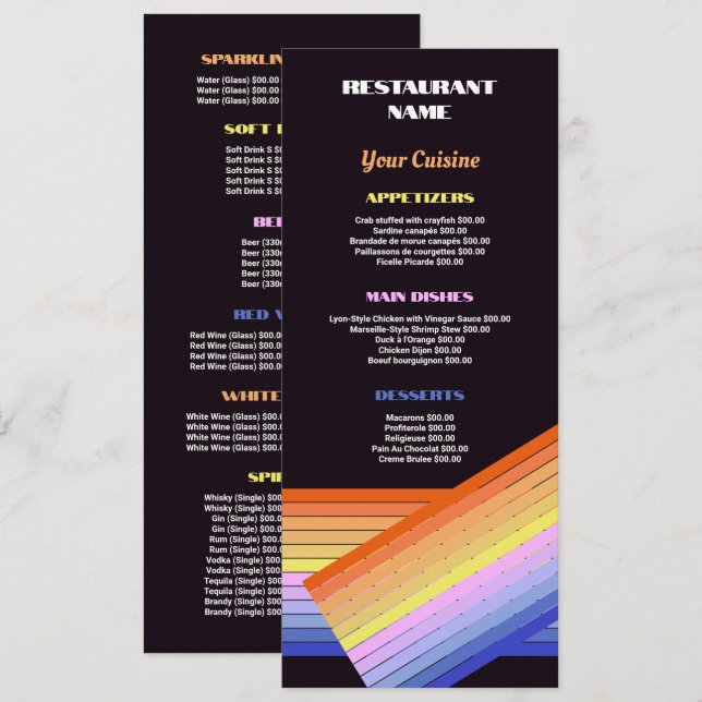 Menu Bandes Vives, Restaurant Mince (Devant / Derrière)