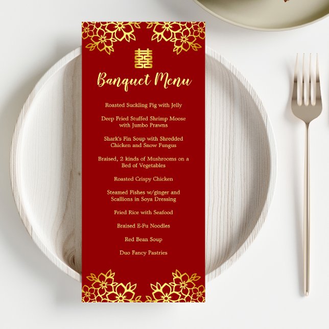 Menu Banquet chinois moderne à fleurs rouges (Créateur téléchargé)