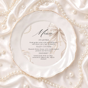 Menu Baptême Coquette Beige Nœud et Perle