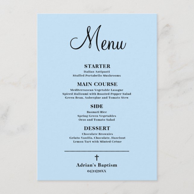 Menu Baptême Garçon Bleu (Devant)