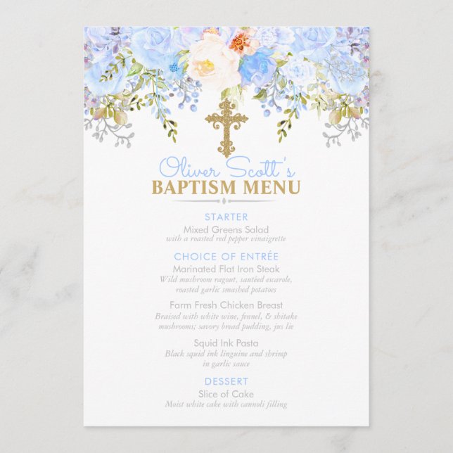 Menu Baptême Jardin Rose bleu Personnalisé 5x7 Événemen (Devant)