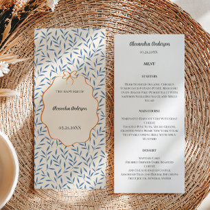 Menu Baptême vintage Bleu Feuille Orange Floral