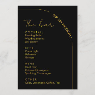 Menu Bar à boissons de mariage moderne noir et or