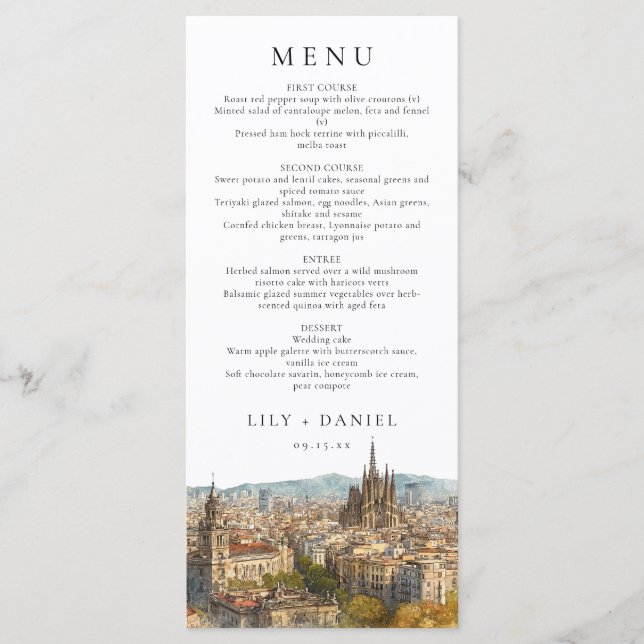 Menu Barcelona Watercolor Destination Wedding (Devant)