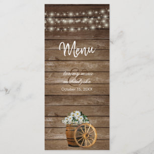 Menu Baril de bois rustique et Fleurs blanches de pays