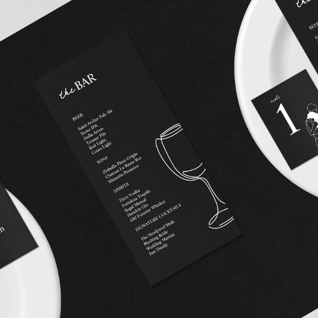 Menu Barre de Mariage noir et blanc minimale (Créateur téléchargé)