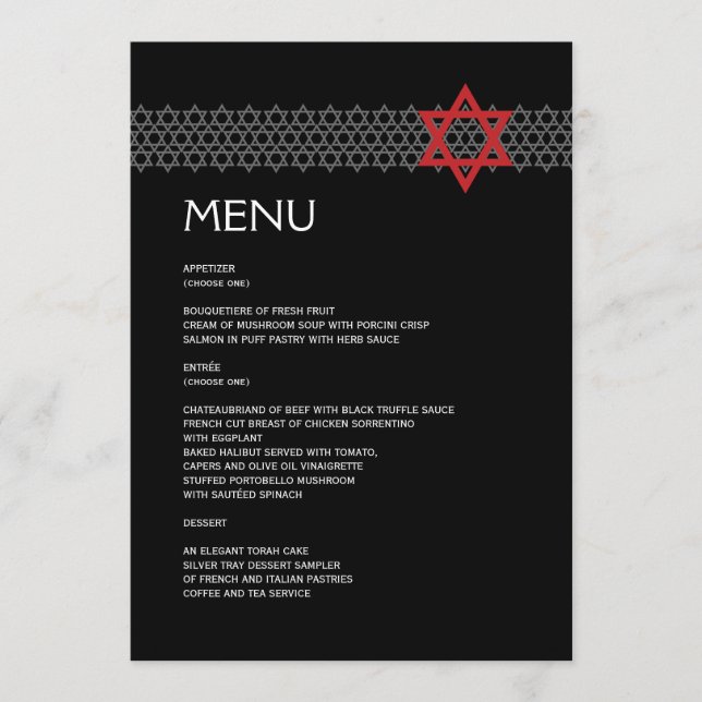 Menu Barre d'étoile/menu brillants de bat mitzvah (Devant)