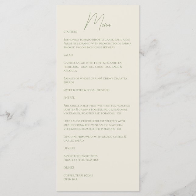 Menu Basil ・ Mariage de script manuscrit (Devant)