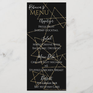 Menu Bat BM ou Bar Mitzvah Gold Stars