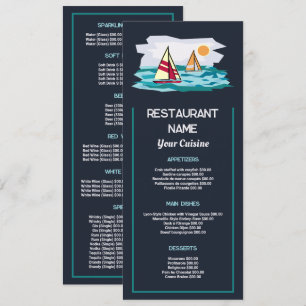 Menu Bateau à voile Sunrise, Restaurant Slimline