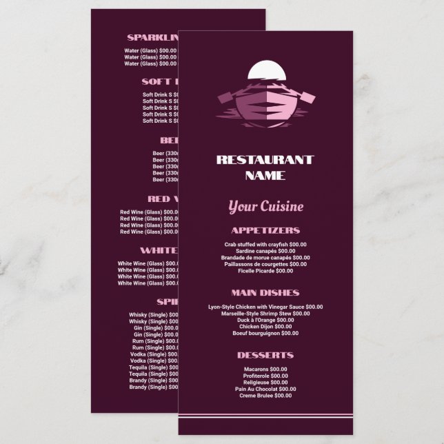 Menu Bateau de pêche, Restaurant Slimline (Devant / Derrière)